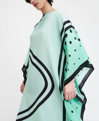 Beach Wear Sea Green Shaded Dot Printed Style Women French Moss Kaftan 4