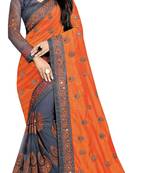 Orange embroidered silk saree with blouse