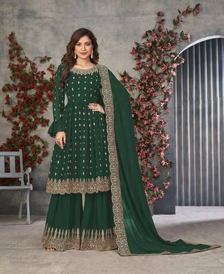Dark-green embroidered georgette salwar 1