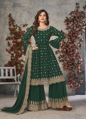 Dark-green embroidered georgette salwar 2