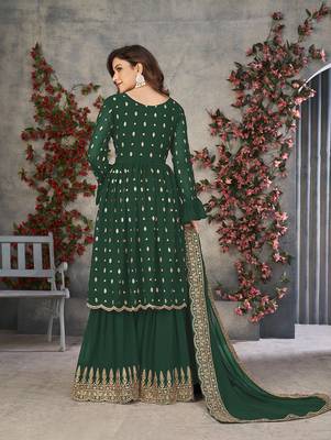 Dark-green embroidered georgette salwar 4