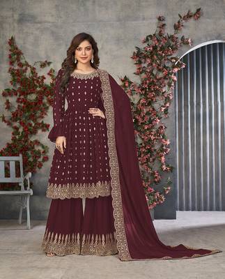 Maroon embroidered georgette salwar 1