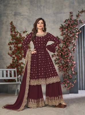 Maroon embroidered georgette salwar 2