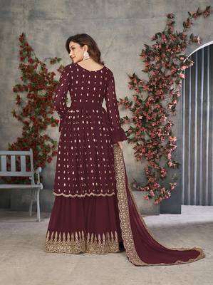Maroon embroidered georgette salwar 3