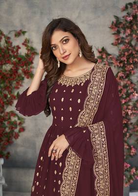 Maroon embroidered georgette salwar 4