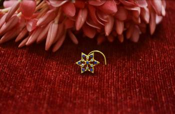 Blue Floral Designer Gold Plated diamond nosering or nosepin 1