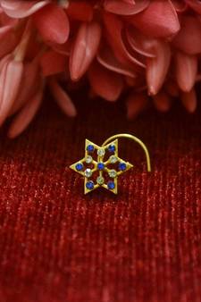 Blue Floral Designer Gold Plated diamond nosering or nosepin