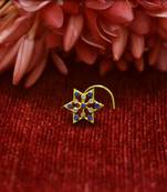 Blue Floral Designer Gold Plated diamond nosering or nosepin