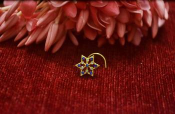 Blue Floral Designer Gold Plated diamond nosering or nosepin 2