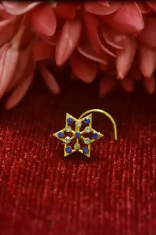 Blue Floral Designer Gold Plated diamond nosering or nosepin