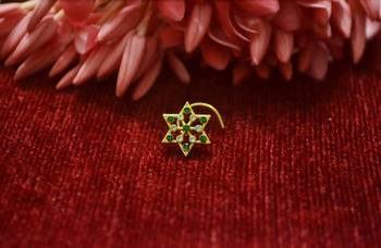 Green Floral Designer Gold Plated diamond nosering or nosepin 1