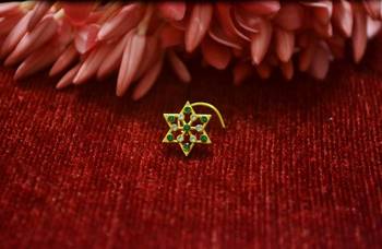 Green Floral Designer Gold Plated diamond nosering or nosepin 2