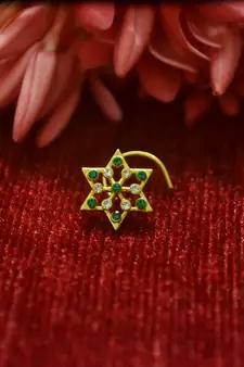 Green Floral Designer Gold Plated diamond nosering or nosepin