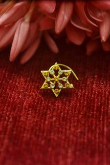 Yellow Floral Designer Gold Plated diamond nosering or nosepin