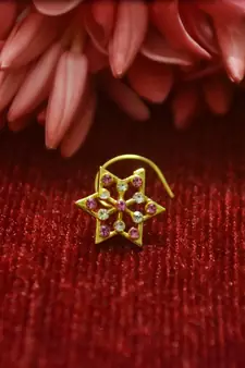 Pink Floral Designer Gold Plated diamond nosering or nosepin