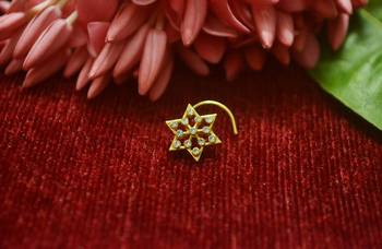 White Floral Designer Gold Plated diamond nosering or nosepin 1