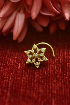 White Floral Designer Gold Plated diamond nosering or nosepin
