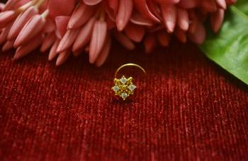 Gold Floral Designer Gold Plated diamond nosering or nosepin 1