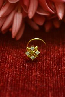 Gold Floral Designer Gold Plated diamond nosering or nosepin