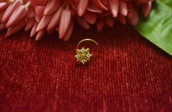 Gold Floral Designer Gold Plated diamond nosering or nosepin 2