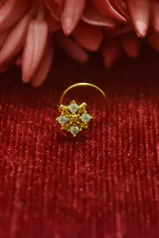 Gold Floral Designer Gold Plated diamond nosering or nosepin
