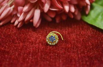 Blue Floral Designer Gold Plated diamond nosering or nosepin 1