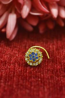 Blue Floral Designer Gold Plated diamond nosering or nosepin