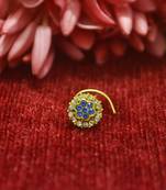 Blue Floral Designer Gold Plated diamond nosering or nosepin