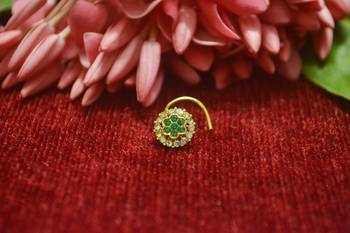 Green Floral Designer Gold Plated diamond nosering or nosepin 1