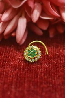 Green Floral Designer Gold Plated diamond nosering or nosepin