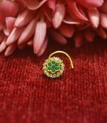 Green Floral Designer Gold Plated diamond nosering or nosepin