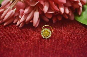 Yellow Floral Designer Gold Plated diamond nosering or nosepin 1