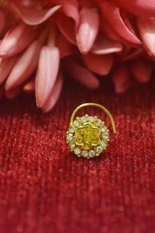 Yellow Floral Designer Gold Plated diamond nosering or nosepin