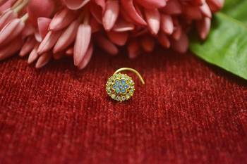 Turquoise Floral Designer Gold Plated diamond nosering or nosepin 1