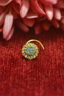 Turquoise Floral Designer Gold Plated diamond nosering or nosepin