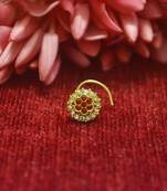 Red Floral Designer Gold Plated diamond nosering or nosepin