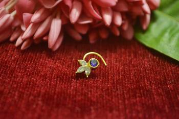 Purple  Floral Designer Gold Plated diamond nosering or nosepin 1