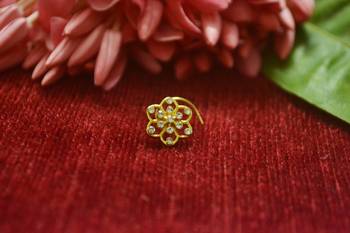 White Floral Designer Gold Plated diamond nosering or nosepin 1