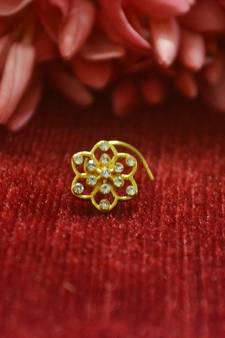 White Floral Designer Gold Plated diamond nosering or nosepin