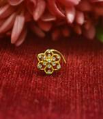 White Floral Designer Gold Plated diamond nosering or nosepin