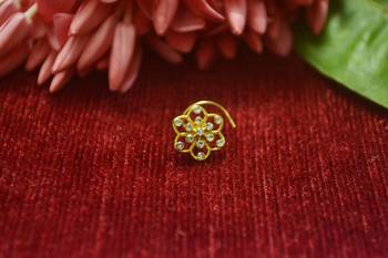 White Floral Designer Gold Plated diamond nosering or nosepin 2