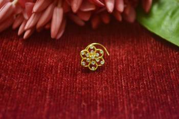 White Floral Designer Gold Plated diamond nosering or nosepin 3