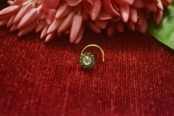 Green Floral Designer Gold Plated diamond nosering or nosepin 1