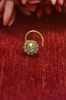 Gold Floral Designer Gold Plated diamond nosering or nosepin