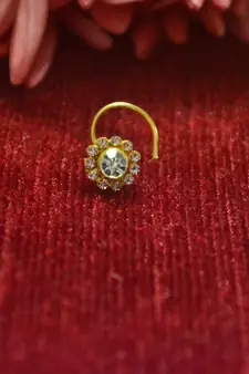 Gold Floral Designer Gold Plated diamond nosering or nosepin