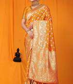 Mustard woven kanchipuram silk saree with blouse