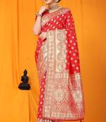 Red woven kanchipuram silk saree with blouse