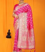 Pink woven kanchipuram silk saree with blouse