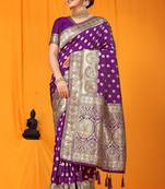 Purple woven kanchipuram silk saree with blouse