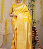 Yellow woven Faux kanchipuram silk saree with blouse